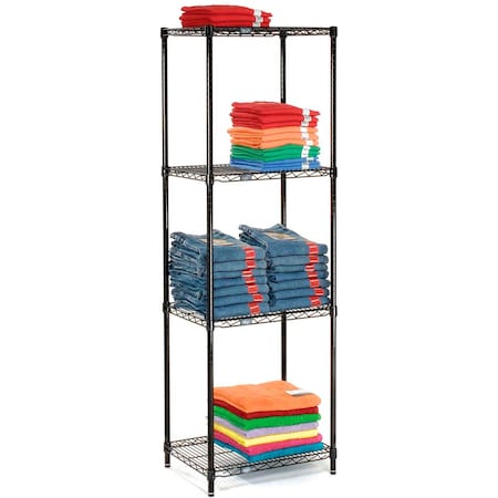 Nexel Black Epoxy, 4 Tier, Wire Shelving Starter Unit, 24W x 21D x 86H 21248B